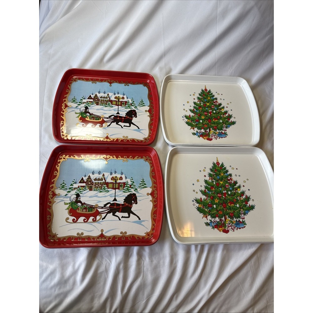 Vintage Christmas 70s Tray Lot Of 4